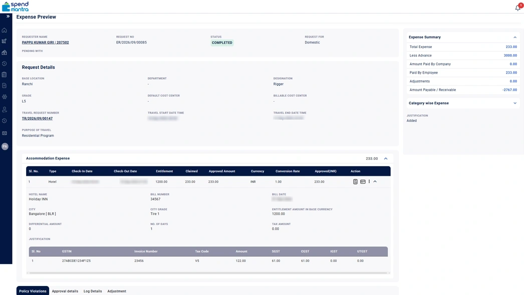 Expense Preview and Tracking
